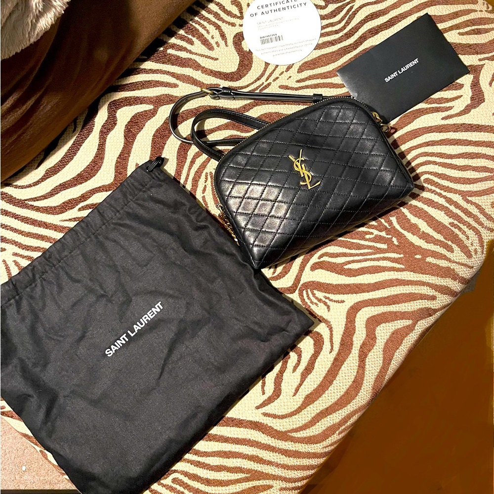 Authenticated YSL Saint Laurent Gaby Black Quilted Crossbody